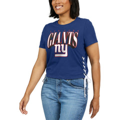 New York Giants WEAR by Erin Andrews Women's Lace Up Side Modest Cropped T-Shirt Royal