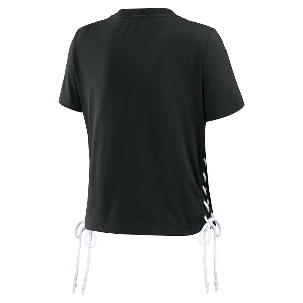 Pittsburgh Steelers WEAR by Erin Andrews Women's Lace Up Side Modest Cropped T-Shirt Black