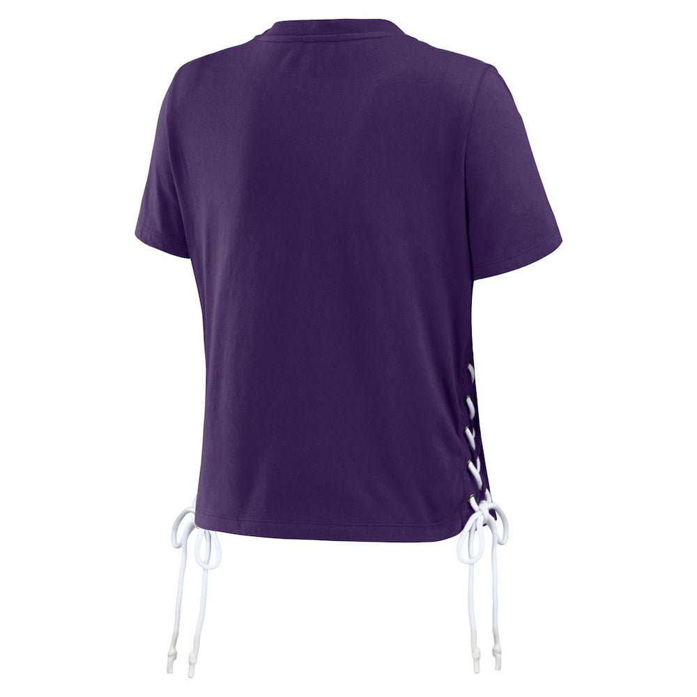 Baltimore Ravens WEAR by Erin Andrews Women's Lace Up Side Modest Cropped T-Shirt Purple