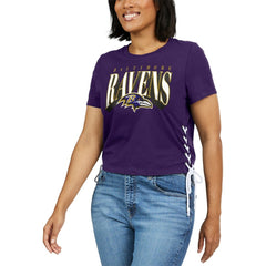 Baltimore Ravens WEAR by Erin Andrews Women's Lace Up Side Modest Cropped T-Shirt Purple