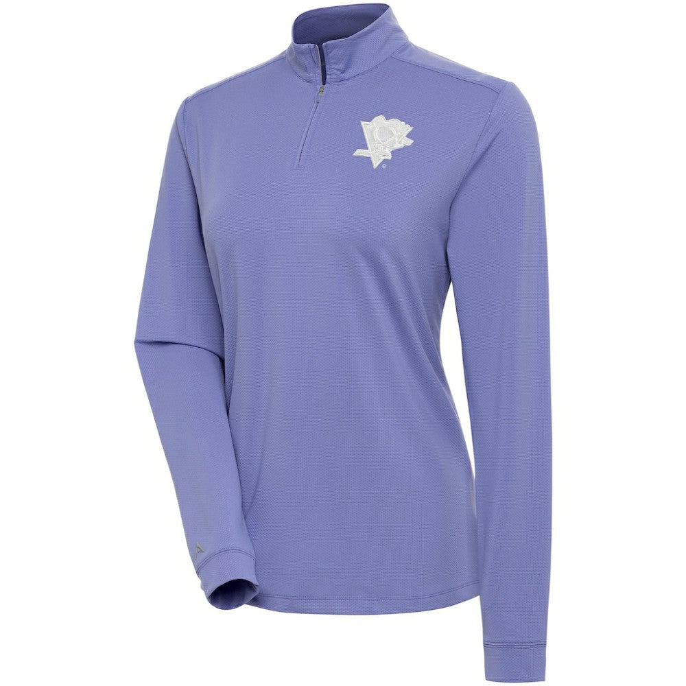 NHL Pittsburgh Penguins Antigua Women's White Logo Finish Quarter-Zip Top - Heather Purple
