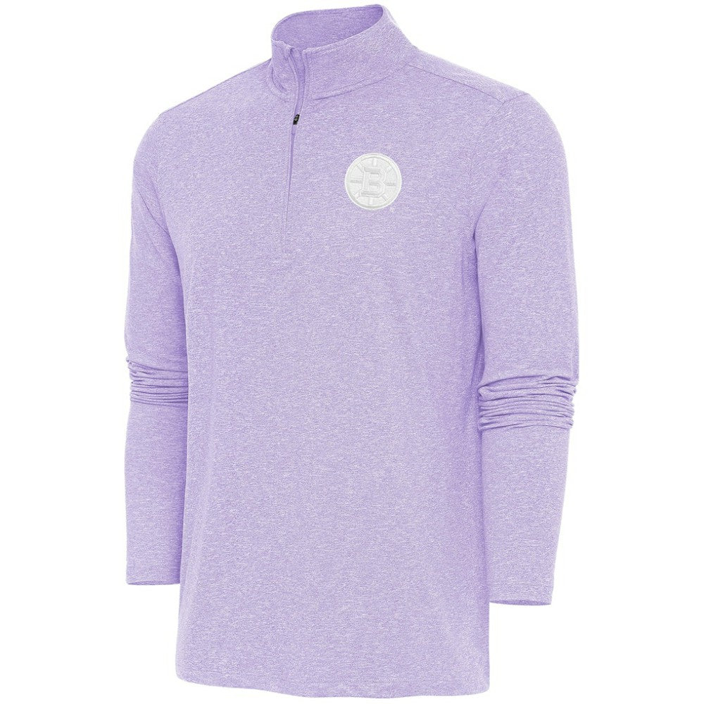 NHL Boston Bruins Antigua White Logo Hunk Quarter-Zip Pullover - Lavender