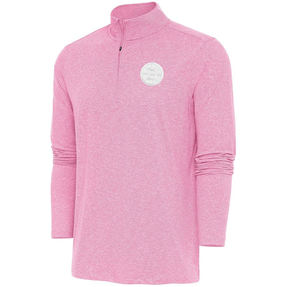 NHL Boston Bruins Antigua White Logo Hunk Quarter-Zip Pullover - Pink