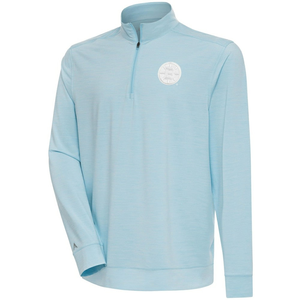 NHL Boston Bruins Antigua White Logo Bright Quarter-Zip Pullover - Powder Blue