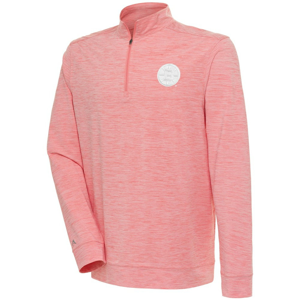 NHL Boston Bruins Antigua White Logo Bright Quarter-Zip Pullover - Coral