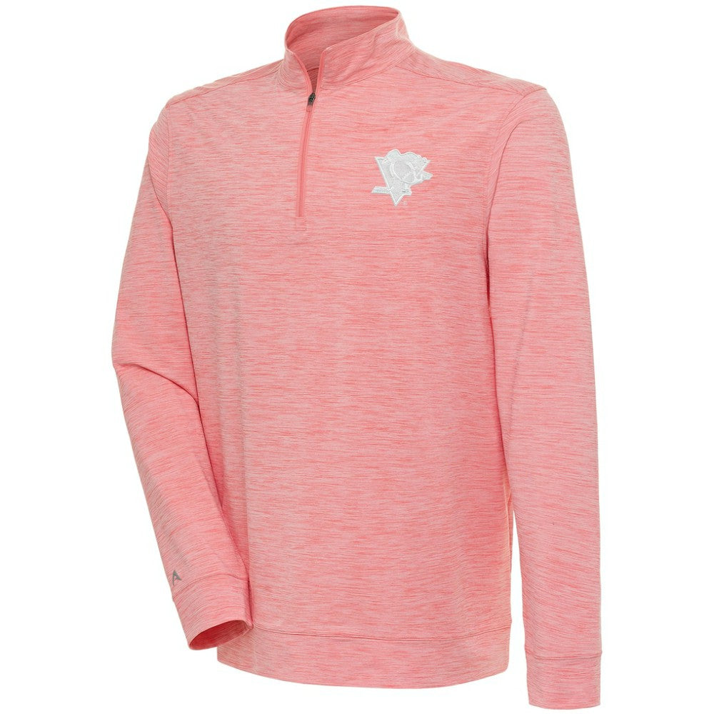 NHL Pittsburgh Penguins Antigua White Logo Bright Quarter-Zip Pullover - Coral