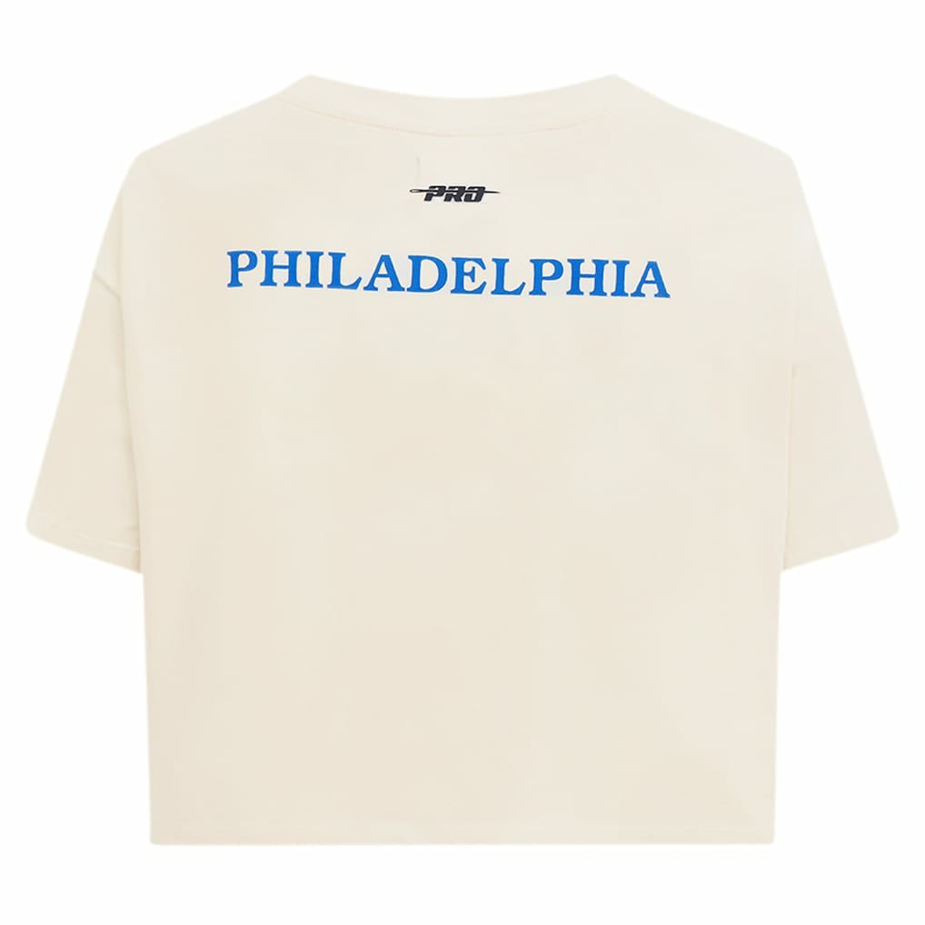 Philadelphia 76ers Pro Standard Women's Retro Striper SJ Cropped Boxy T-Shirt Cream