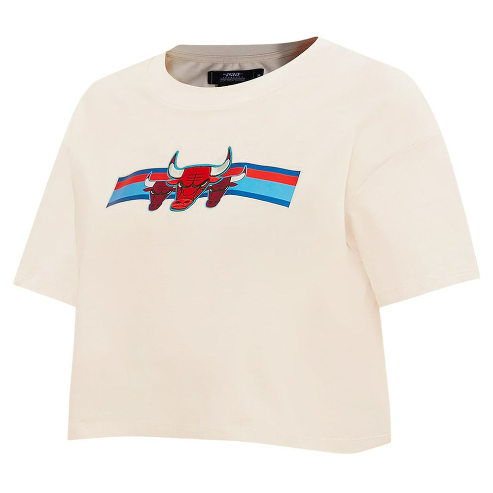 Chicago Bulls Pro Standard Women's Retro Striper SJ Cropped Boxy T-Shirt Cream