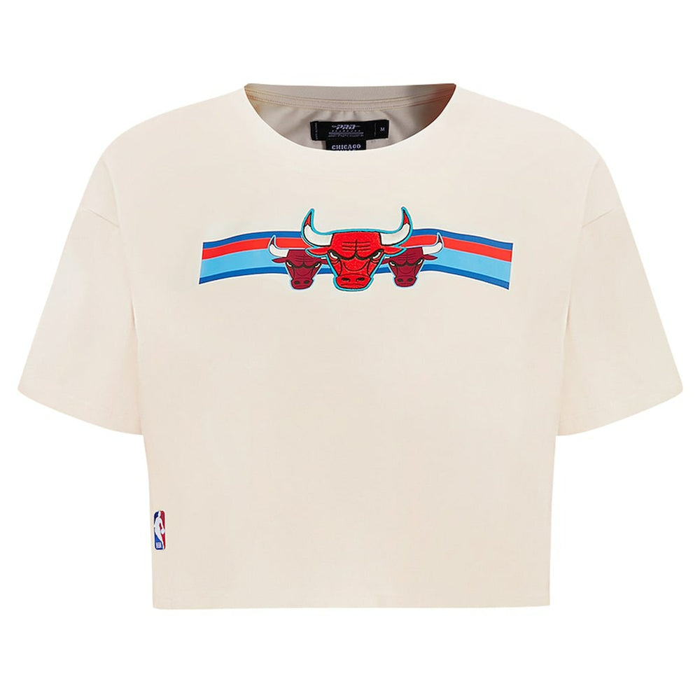 Chicago Bulls Pro Standard Women's Retro Striper SJ Cropped Boxy T-Shirt Cream