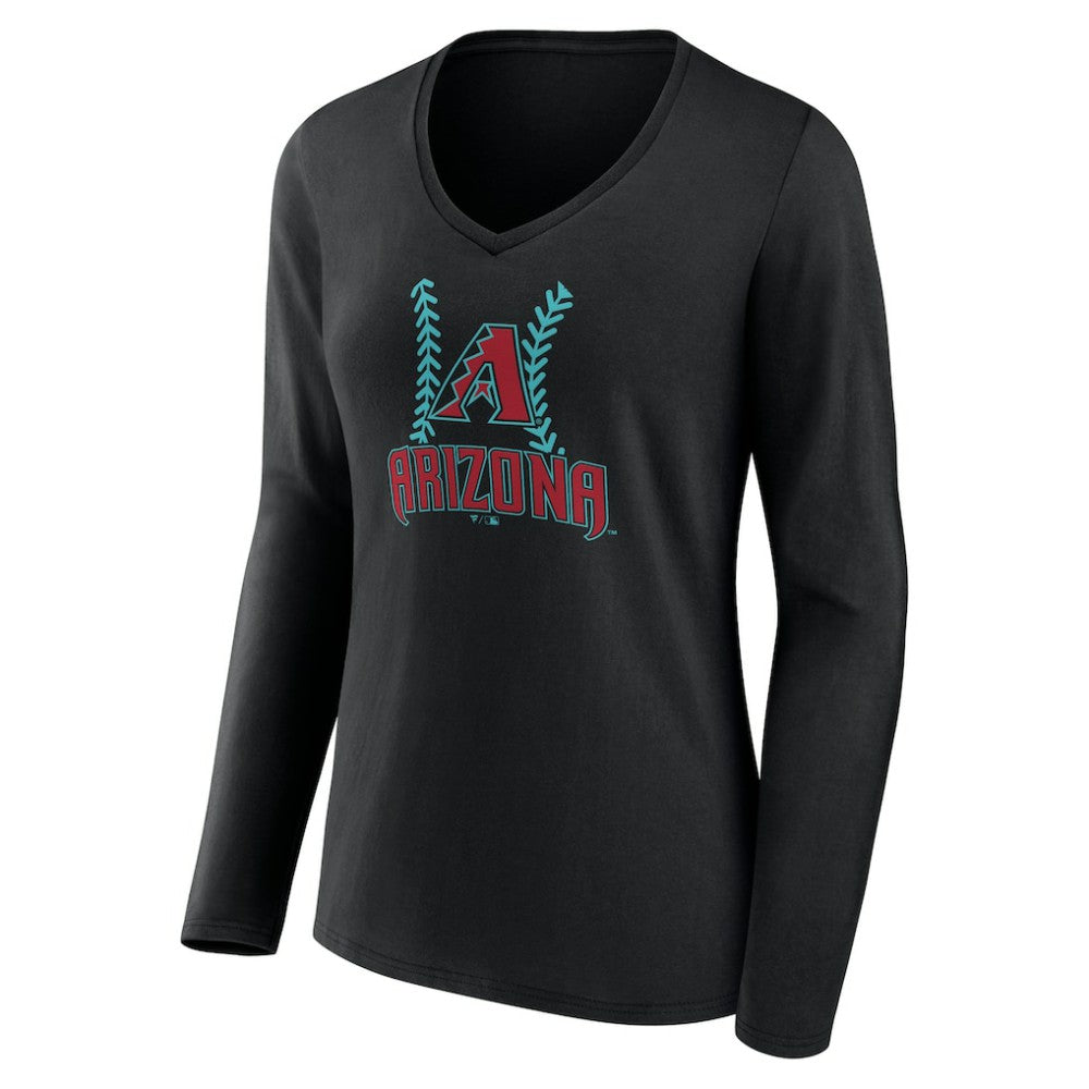 Arizona Diamondbacks Women's Personalized Name & Number Fastball Long Sleeve V-Neck T-Shirt - Black T-shirts