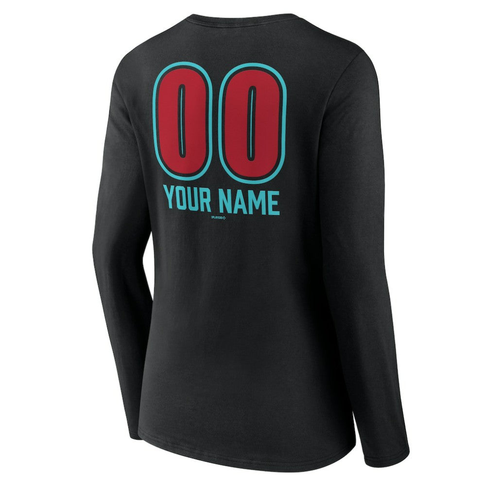 Arizona Diamondbacks Women's Personalized Name & Number Fastball Long Sleeve V-Neck T-Shirt - Black T-shirts
