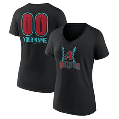 Arizona Diamondbacks Women's Personalized Name & Number Fastball V-Neck T-Shirt - Black T-shirts