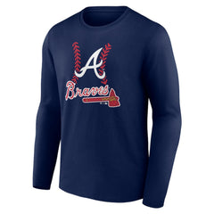 Atlanta Braves Personalized Name & Number Fastball Long Sleeve T-Shirt - Navy T-shirts