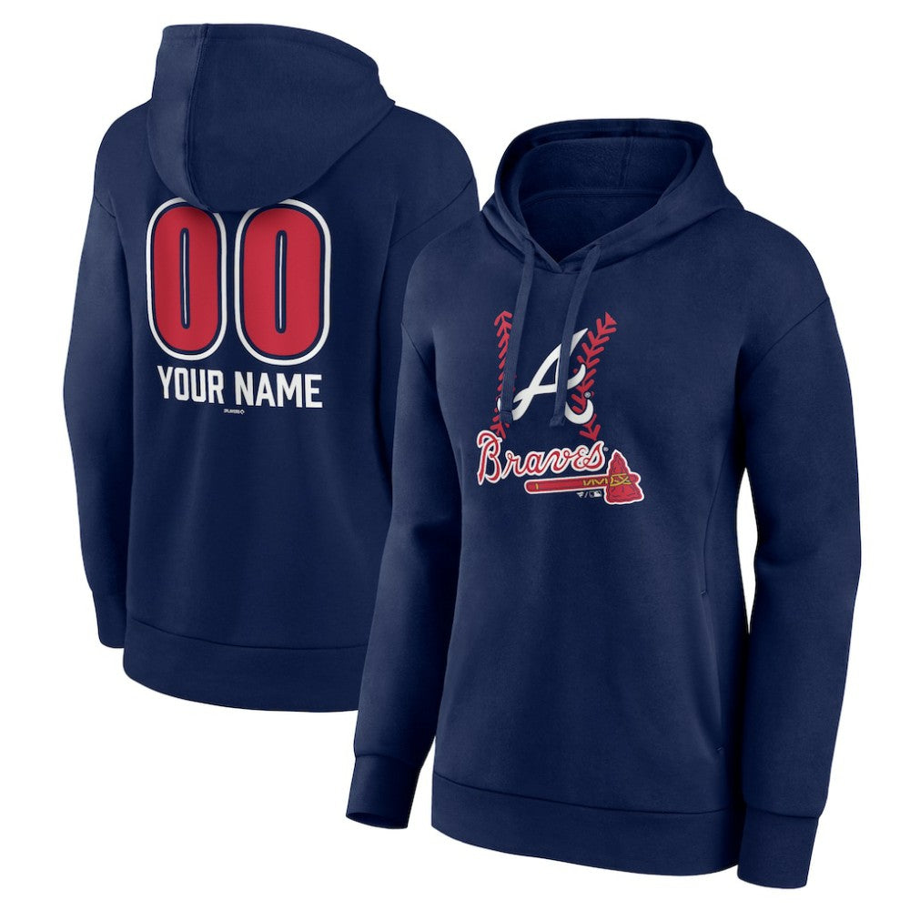 Atlanta Braves Women's Personalized Name & Number Fastball Pullover Hoodie - Navy Hoodies