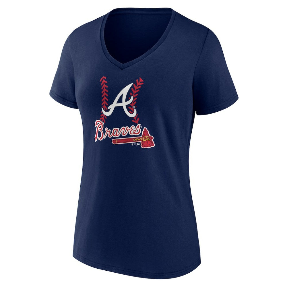Atlanta Braves Women's Personalized Name & Number Fastball V-Neck T-Shirt - Navy T-shirts