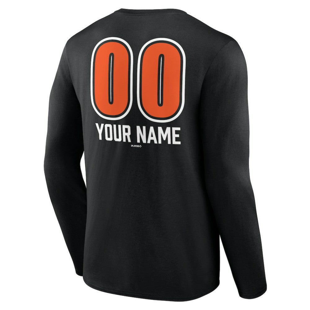 Baltimore Orioles Personalized Name & Number Fastball Long Sleeve T-Shirt - Black T-shirts
