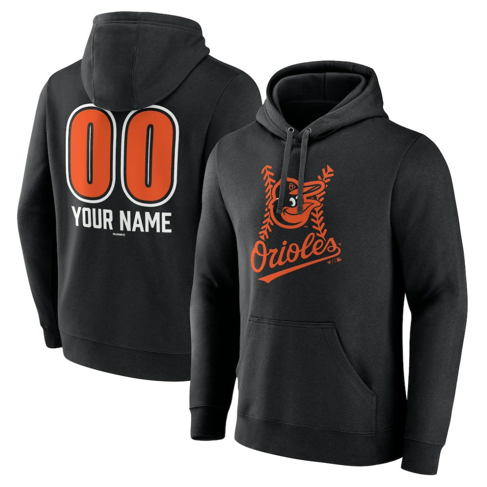Baltimore Orioles Personalized Name & Number Fastball Pullover Hoodie - Black Hoodies