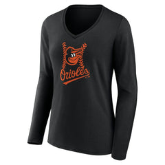Baltimore Orioles Women's Personalized Name & Number Fastball Long Sleeve V-Neck T-Shirt - Black T-shirts