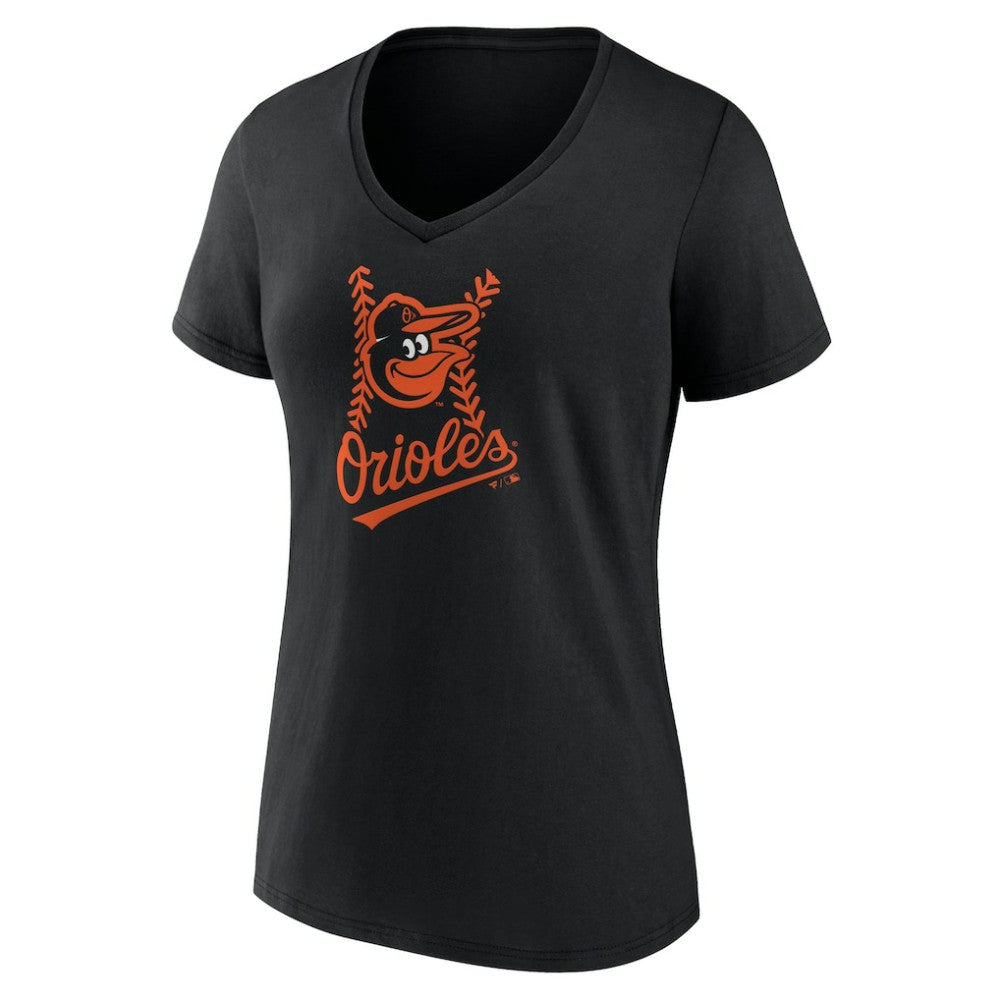 Baltimore Orioles Women's Personalized Name & Number Fastball V-Neck T-Shirt - Black T-shirts