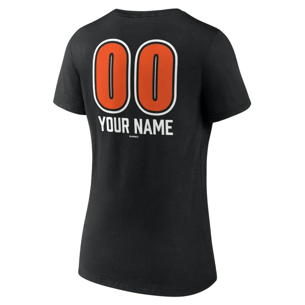 Baltimore Orioles Women's Personalized Name & Number Fastball V-Neck T-Shirt - Black T-shirts