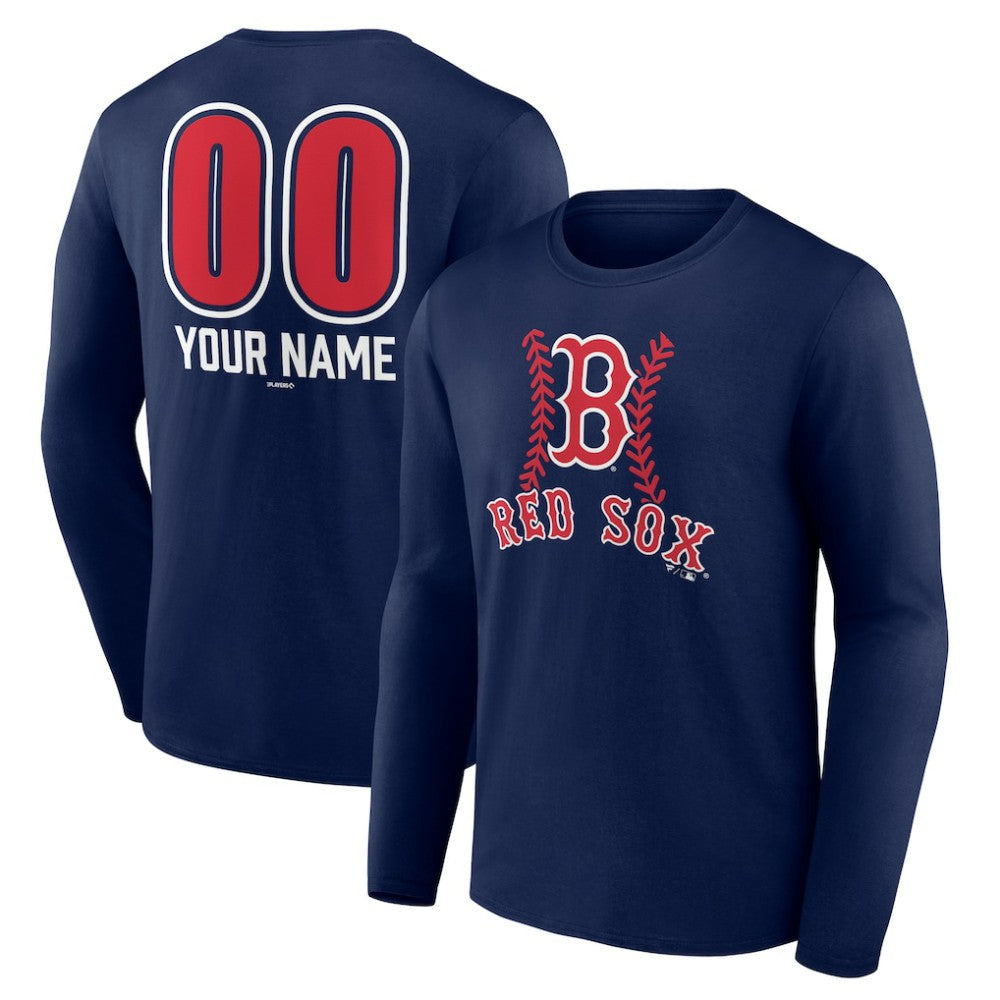 Boston Red Sox Personalized Name & Number Fastball Long Sleeve T-Shirt - Navy T-shirts