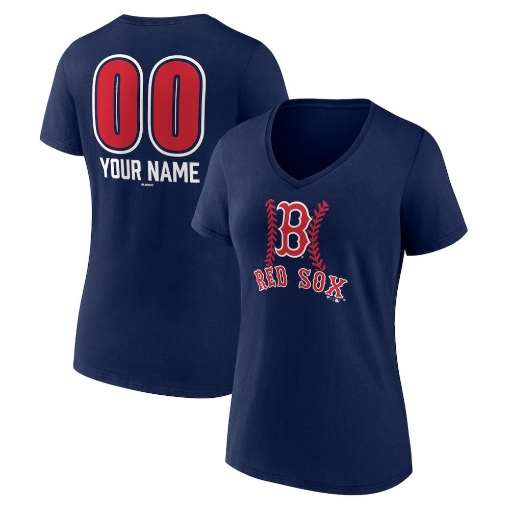 Boston Red Sox Women's Personalized Name & Number Fastball V-Neck T-Shirt - Navy T-shirts
