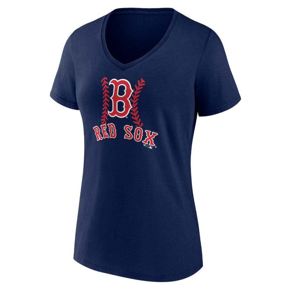 Boston Red Sox Women's Personalized Name & Number Fastball V-Neck T-Shirt - Navy T-shirts