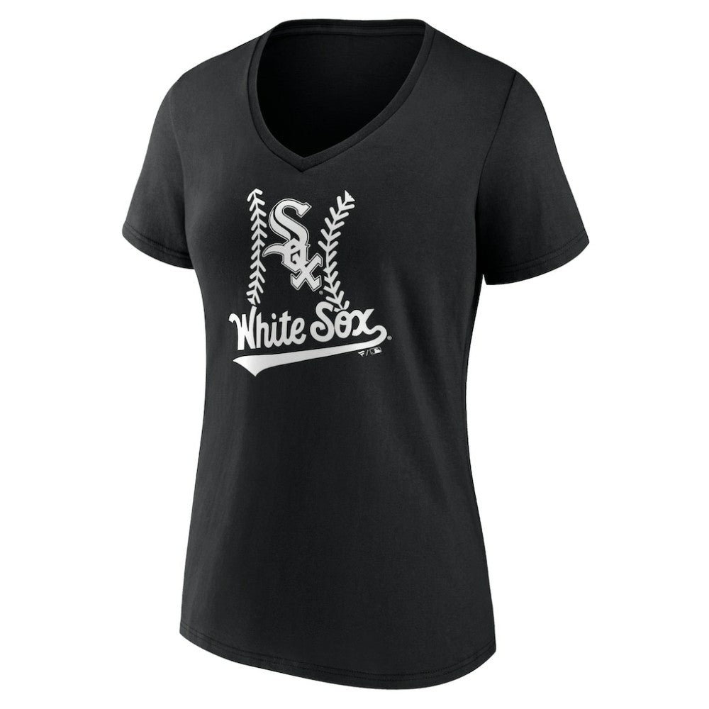 Chicago White Sox Women's Personalized Name & Number Fastball V-Neck T-Shirt - Black T-shirts