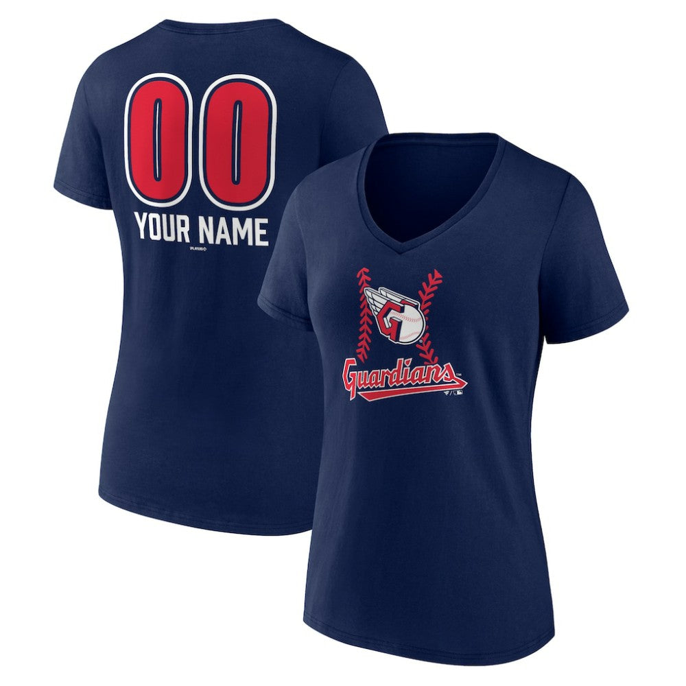 Cleveland Guardians Women's Personalized Name & Number Fastball V-Neck T-Shirt - Navy T-shirts