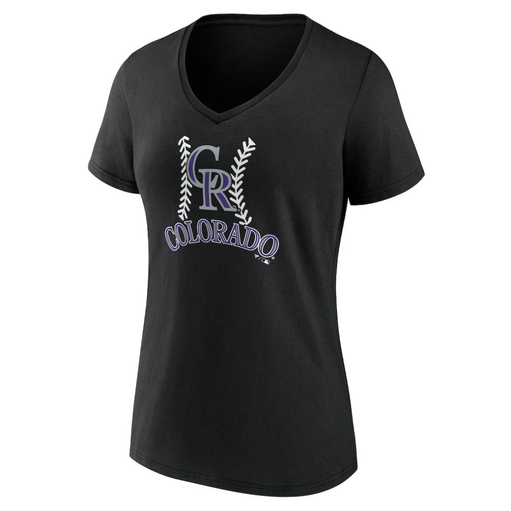 Colorado Rockies Women's Personalized Name & Number Fastball V-Neck T-Shirt - Black T-shirts