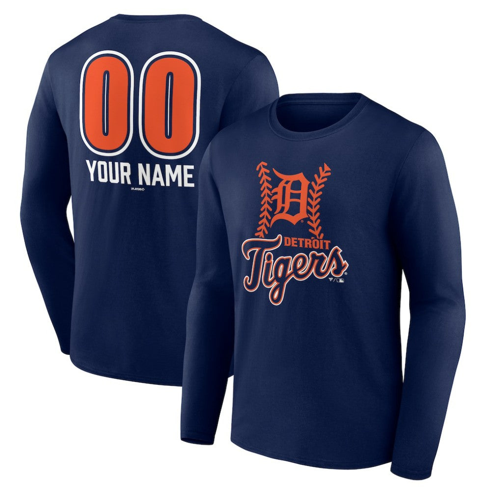 Detroit Tigers Personalized Name & Number Fastball Long Sleeve T-Shirt - Navy T-shirts