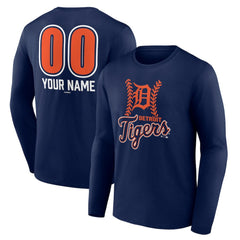 Detroit Tigers Personalized Name & Number Fastball Long Sleeve T-Shirt - Navy T-shirts