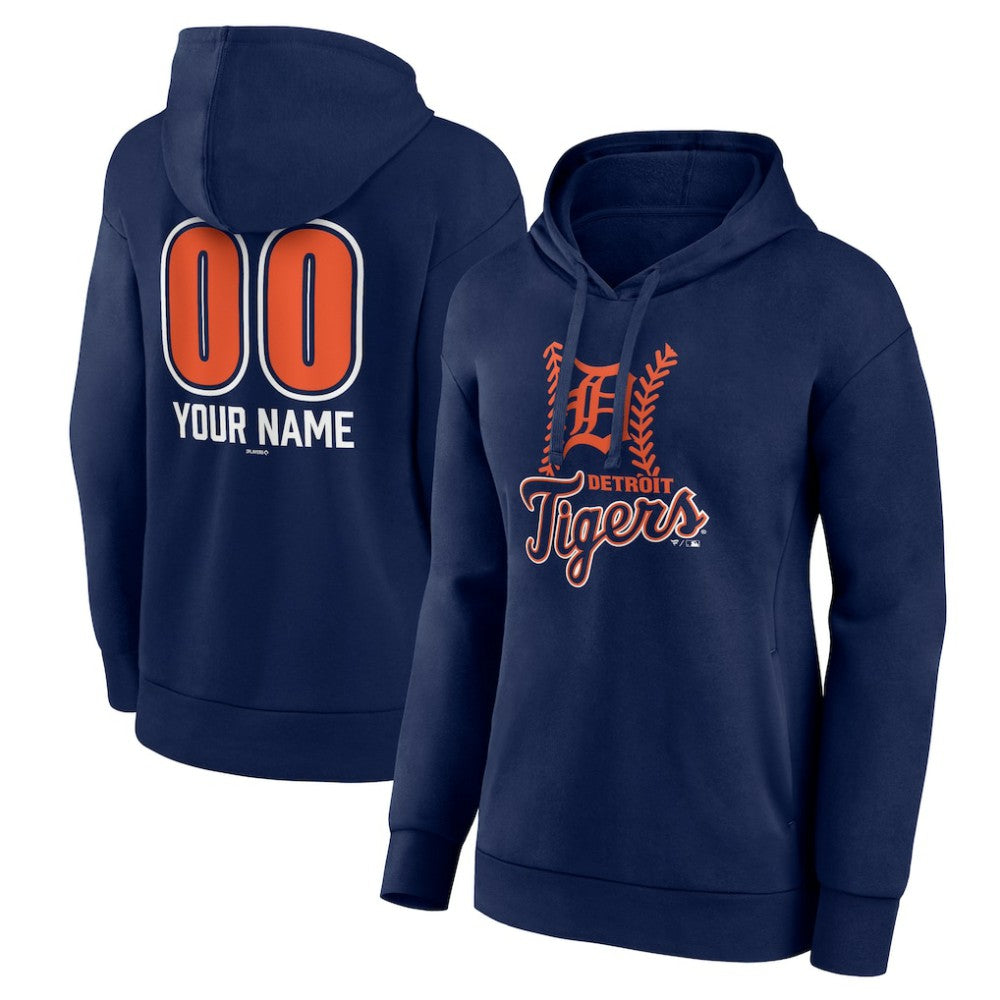 Detroit Tigers Women's Personalized Name & Number Fastball Pullover Hoodie - Navy Hoodies