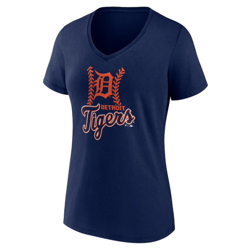 Detroit Tigers Women's Personalized Name & Number Fastball V-Neck T-Shirt - Navy T-shirts