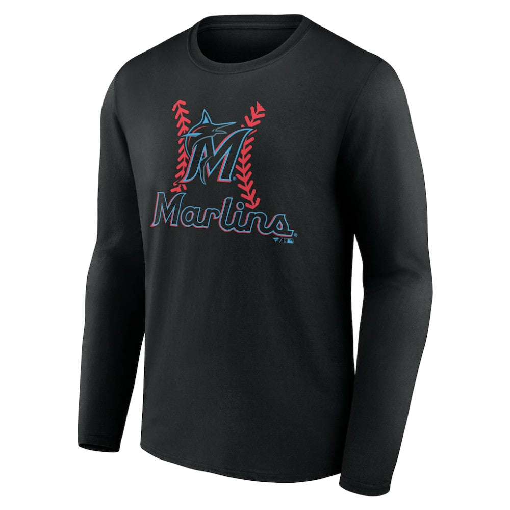 Miami Marlins Personalized Name & Number Fastball Long Sleeve T-Shirt - Black T-shirts