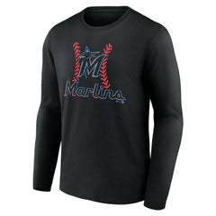 Miami Marlins Personalized Name & Number Fastball Long Sleeve T-Shirt - Black T-shirts