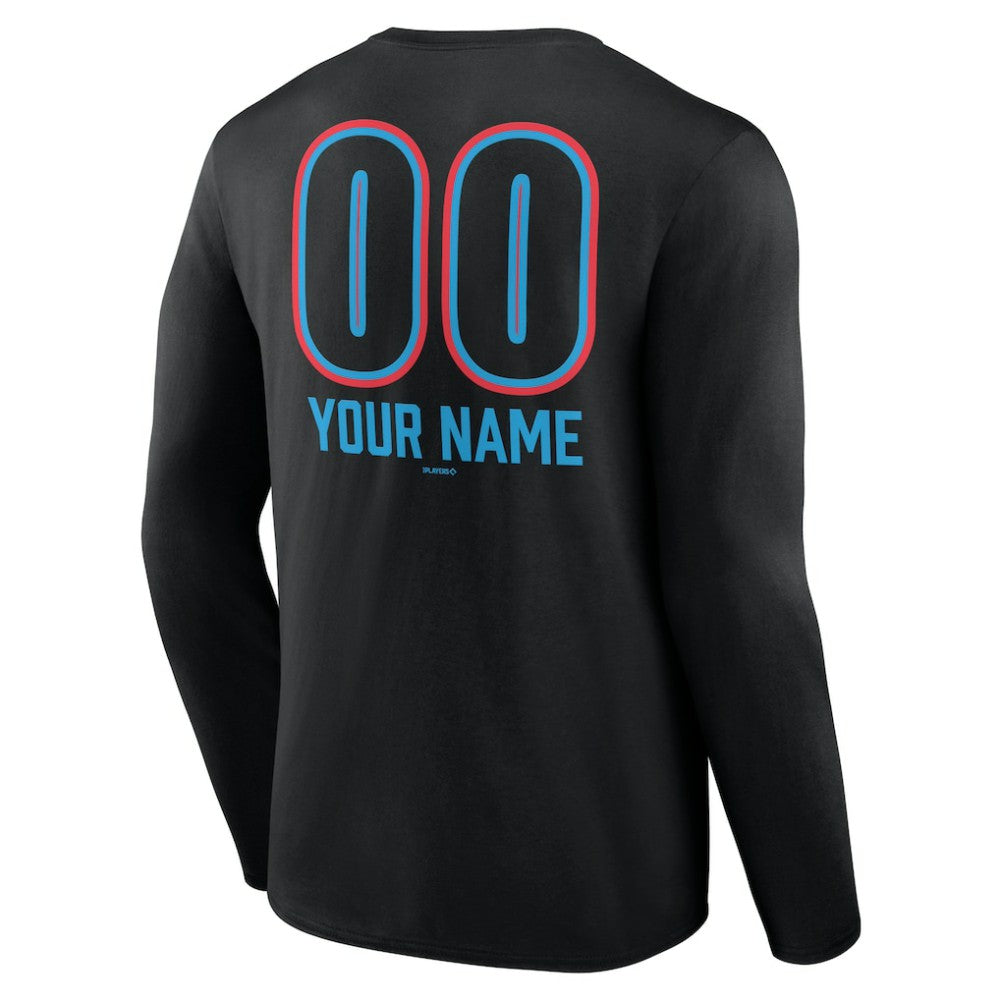 Miami Marlins Personalized Name & Number Fastball Long Sleeve T-Shirt - Black T-shirts