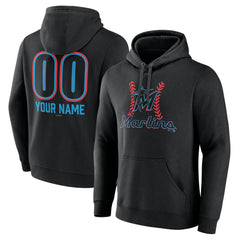 Miami Marlins Personalized Name & Number Fastball Pullover Hoodie - Black Hoodies