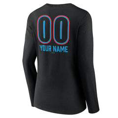 Miami Marlins Women's Personalized Name & Number Fastball Long Sleeve V-Neck T-Shirt - Black T-shirts