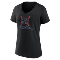 Miami Marlins Women's Personalized Name & Number Fastball V-Neck T-Shirt - Black T-shirts