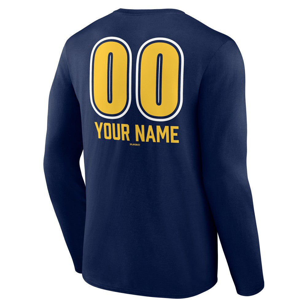 Milwaukee Brewers Personalized Name & Number Fastball Long Sleeve T-Shirt - Navy T-shirts