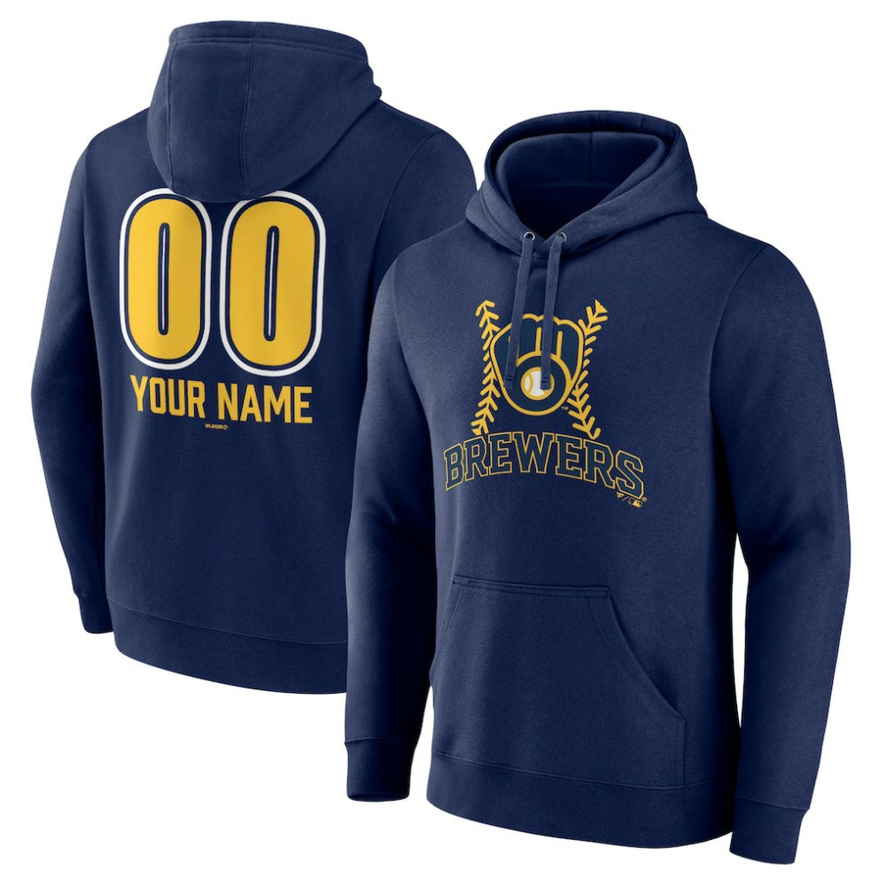 Milwaukee Brewers Personalized Name & Number Fastball Pullover Hoodie - Navy Hoodies