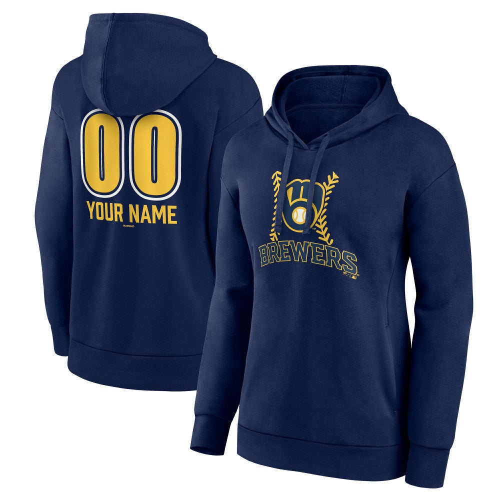 Milwaukee Brewers Women's Personalized Name & Number Fastball Pullover Hoodie - Navy Hoodies