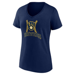 Milwaukee Brewers Women's Personalized Name & Number Fastball V-Neck T-Shirt - Navy T-shirts