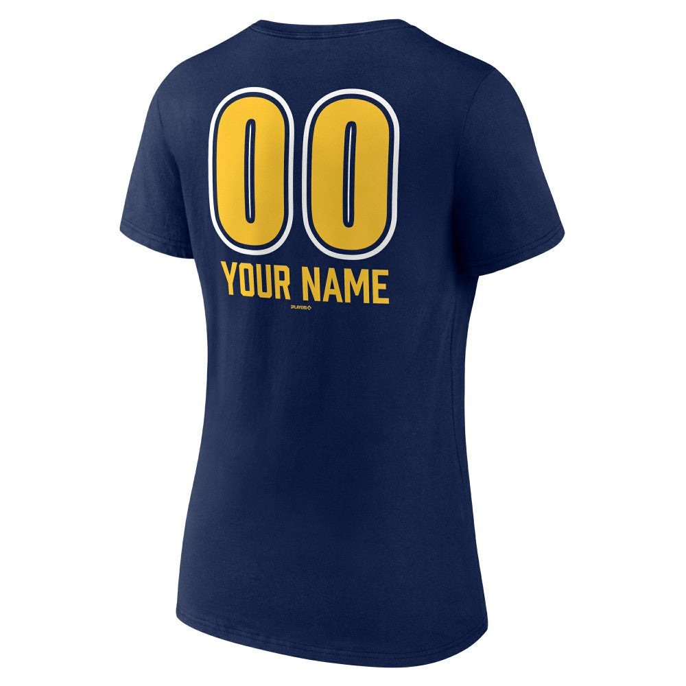 Milwaukee Brewers Women's Personalized Name & Number Fastball V-Neck T-Shirt - Navy T-shirts