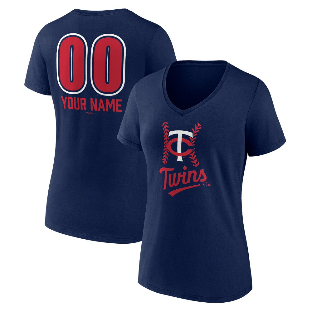 Minnesota Twins Women's Personalized Name & Number Fastball V-Neck T-Shirt - Navy T-shirts