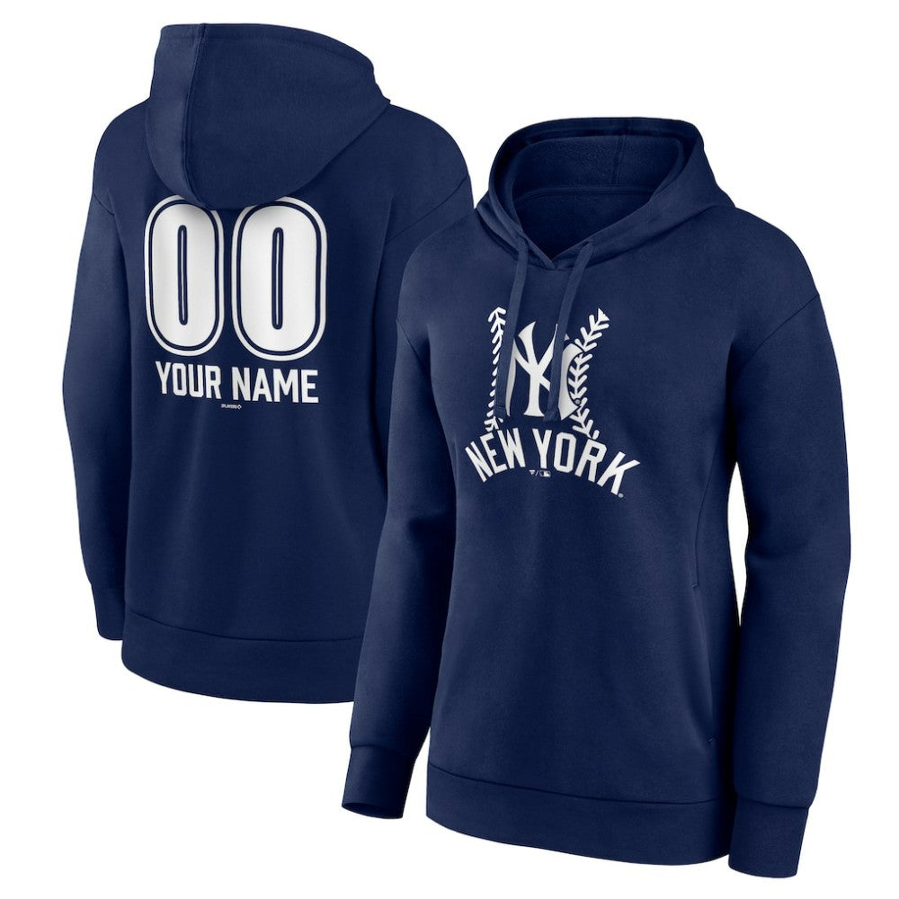 New York Yankees Women's Personalized Name & Number Fastball Pullover Hoodie - Navy Hoodies
