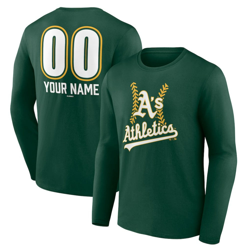 Athletics Personalized Name & Number Fastball Long Sleeve T-Shirt - Green T-shirts