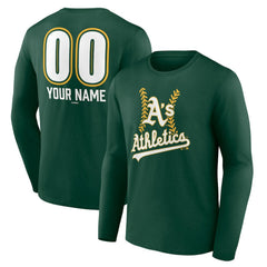 Athletics Personalized Name & Number Fastball Long Sleeve T-Shirt - Green T-shirts