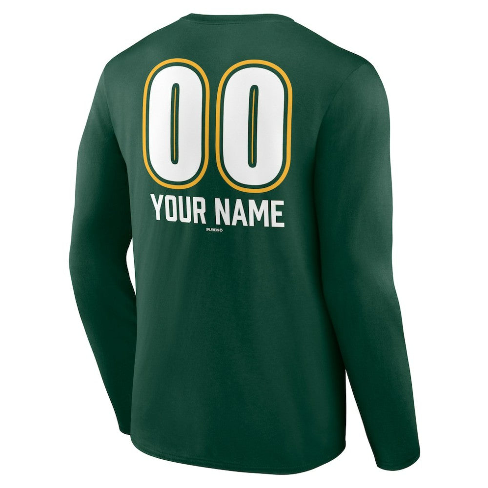 Athletics Personalized Name & Number Fastball Long Sleeve T-Shirt - Green T-shirts